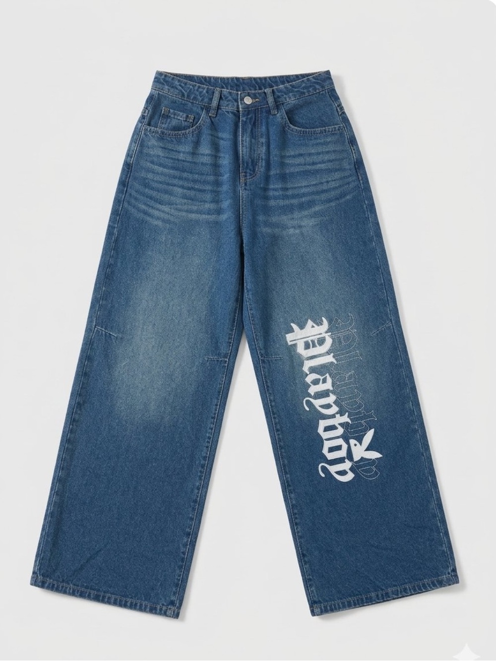 Ethik x Playboy Embroidered Wide Leg Jeans Rare Proto Sample Indigo Sz 27